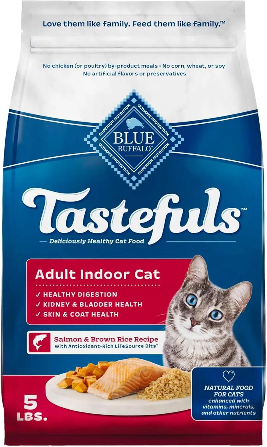 Tastefuls Natural Dry Food for Adult Indoor Cats, Chicken & Brown Rice Recipe, 15-Lb. Bag