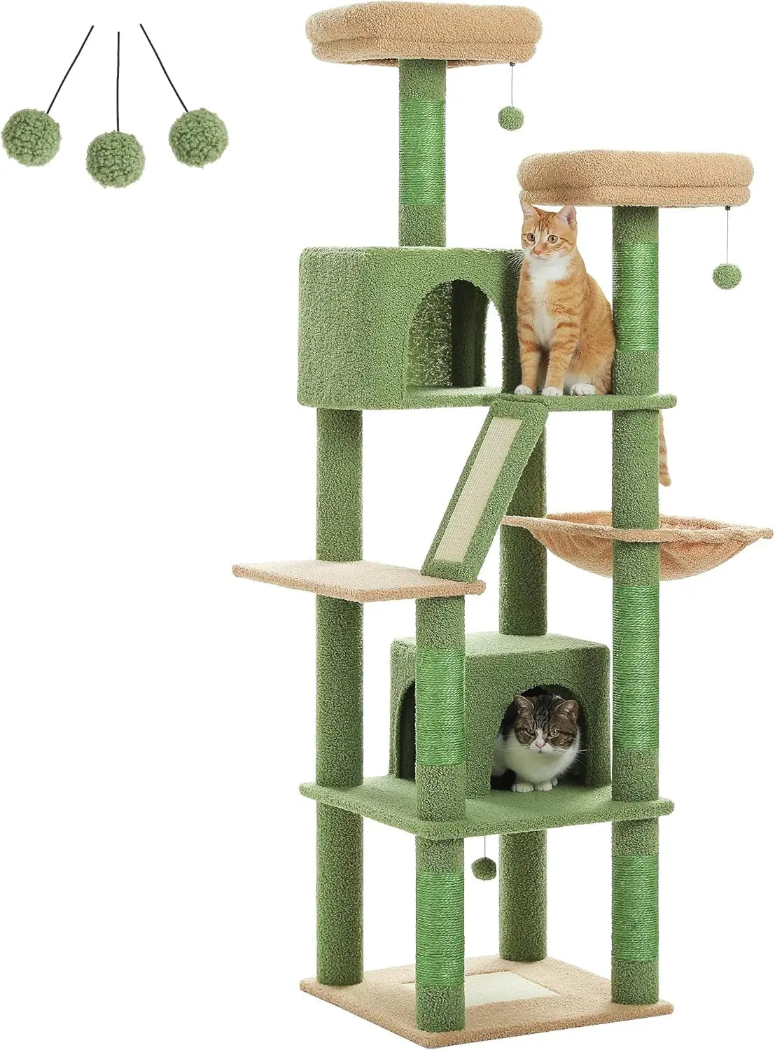 34 Inches Cat Tree Multilevel Cat Tower with Double Condos, Spacious Perch, Fully Wrapped Scratching Sisal Post and Replaceable Dangling Balls Gray