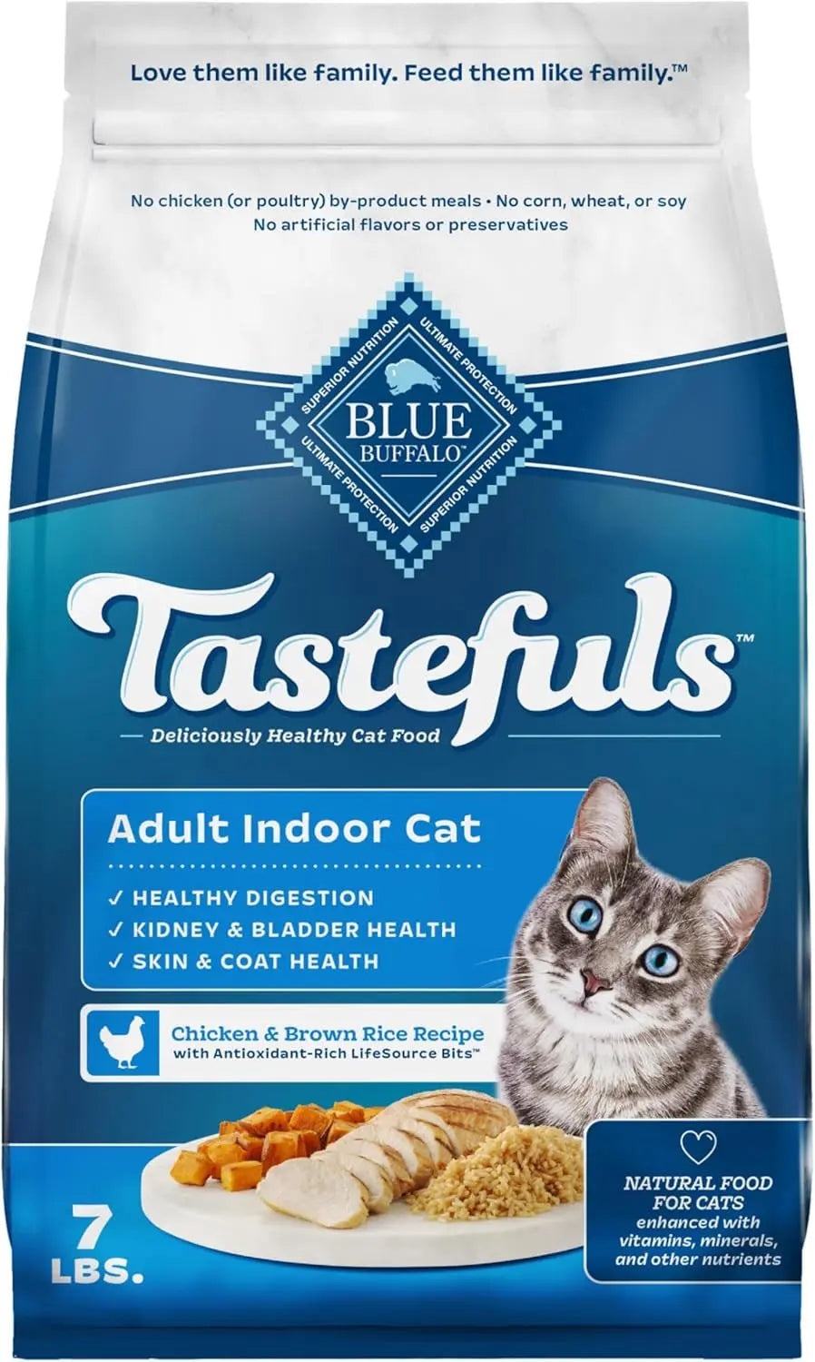 Tastefuls Natural Dry Food for Adult Indoor Cats, Chicken & Brown Rice Recipe, 15-Lb. Bag