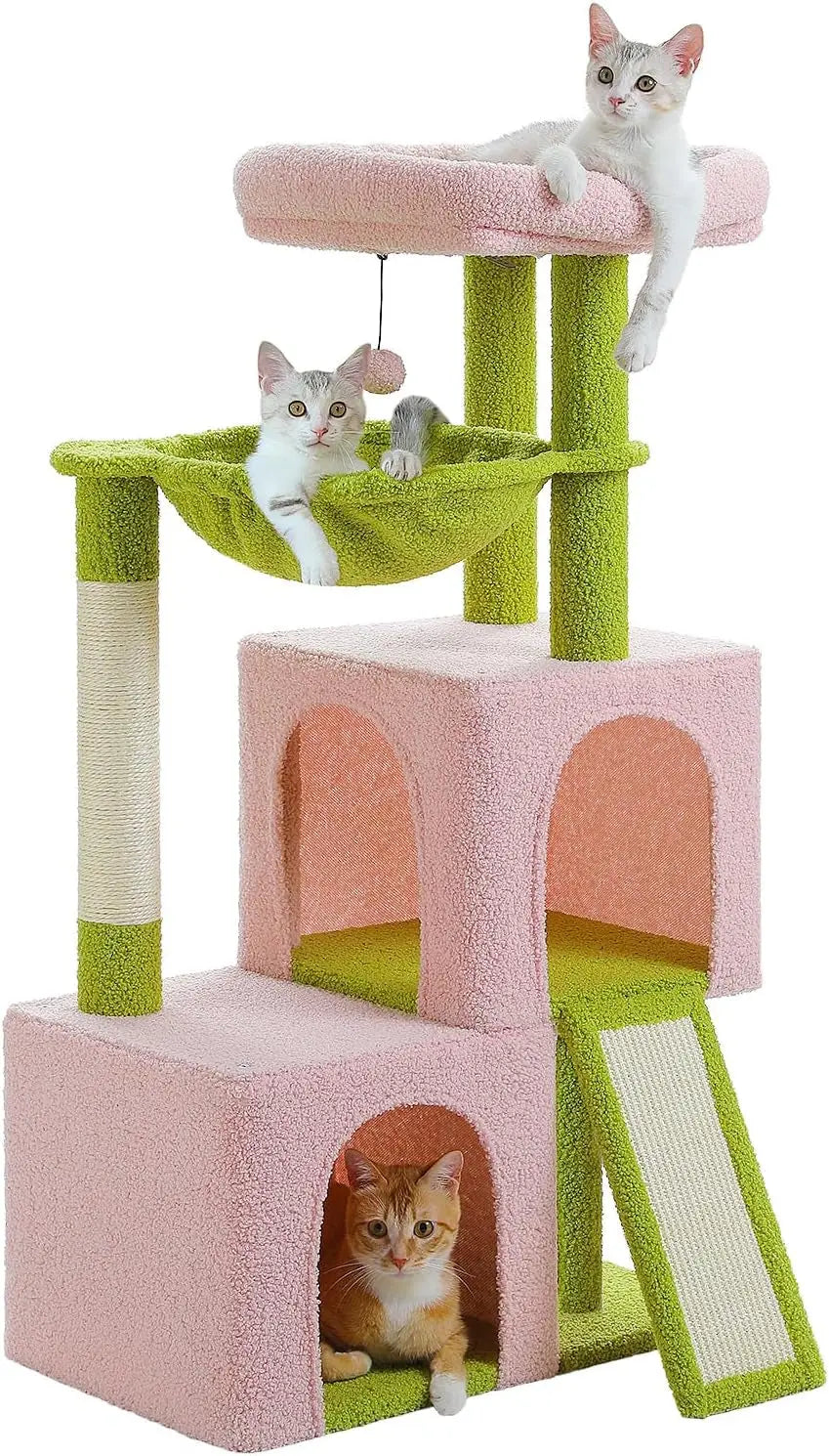 34 Inches Cat Tree Multilevel Cat Tower with Double Condos, Spacious Perch, Fully Wrapped Scratching Sisal Post and Replaceable Dangling Balls Gray