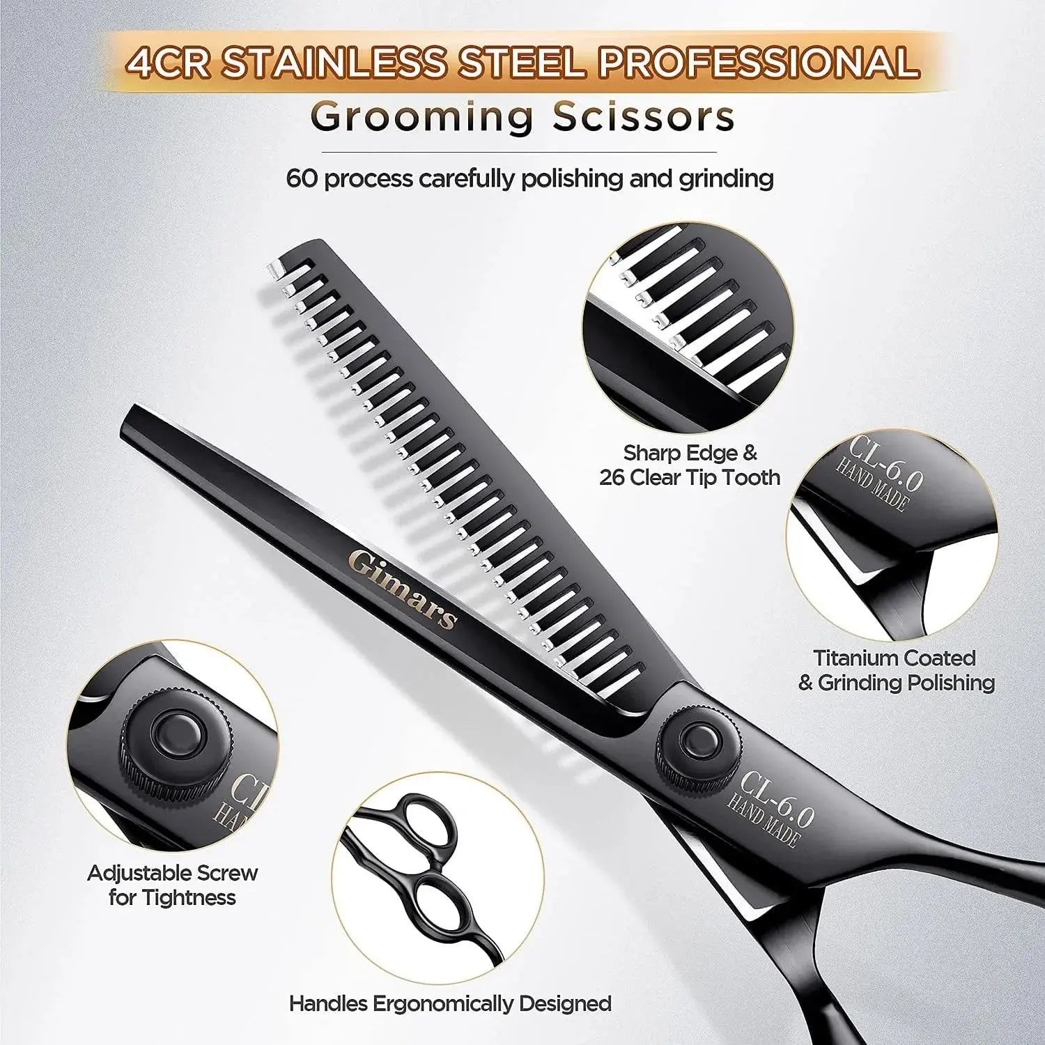 7Inch Professional 4CR Stainless Steel 6 in 1 Grooming Scissors for Dogs with Safety round Tip, Heavy Duty Titanium Coated Pet Grooming Scissor for Dogs, Cats and Other Animals