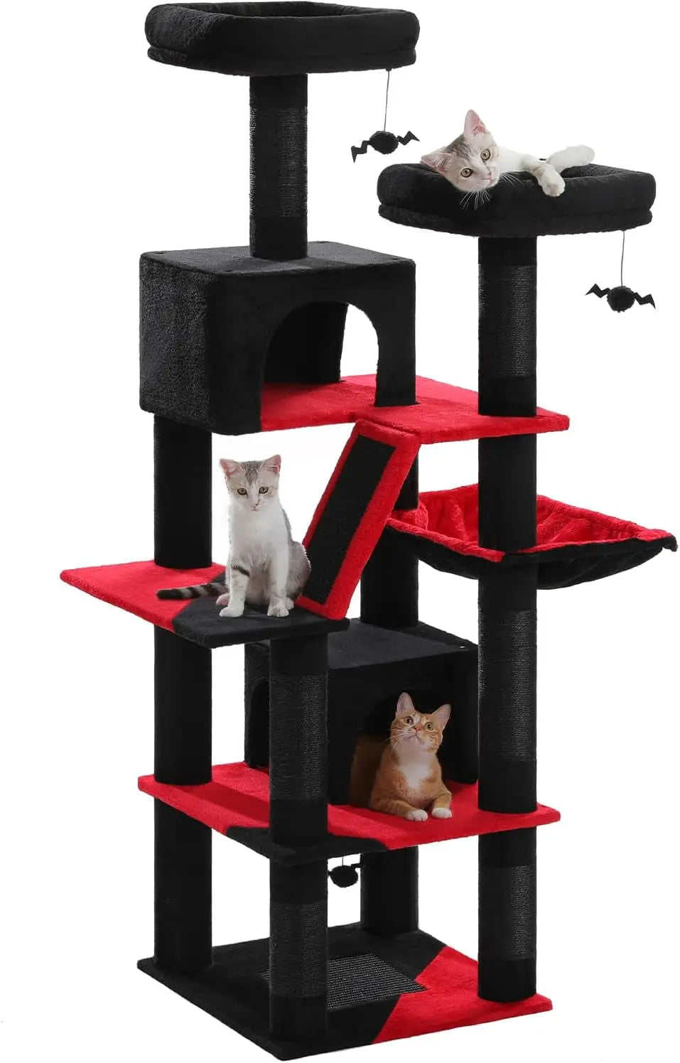 34 Inches Cat Tree Multilevel Cat Tower with Double Condos, Spacious Perch, Fully Wrapped Scratching Sisal Post and Replaceable Dangling Balls Gray