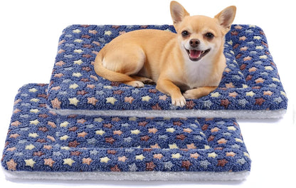 Dog Bed Crate Pad Ultra Soft Pet Bed with Cute Star Print Washable Crate Mat for Large Medium Small Dogs Reversible Fleece Dog Crate Kennel Mat Cat Bed Liner 23 X 18 Inch Dark Blue