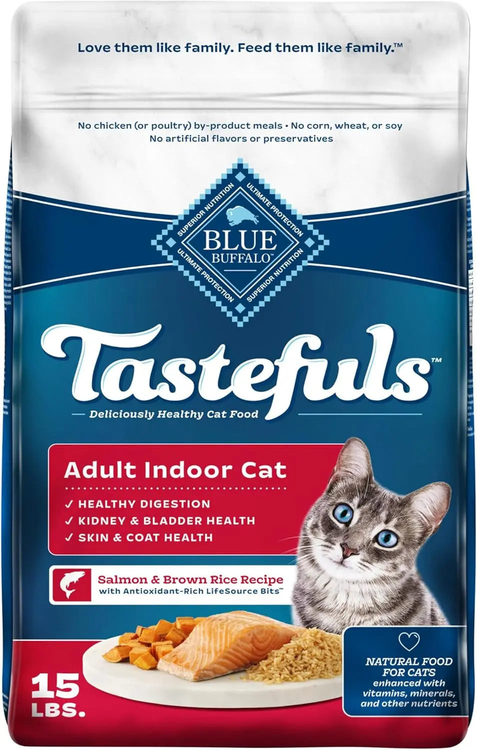 Tastefuls Natural Dry Food for Adult Indoor Cats, Chicken & Brown Rice Recipe, 15-Lb. Bag