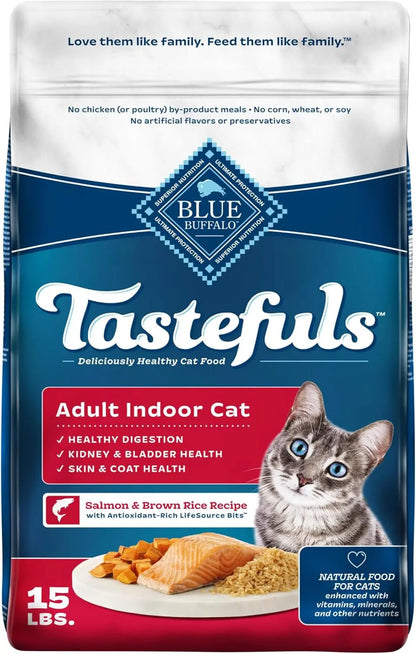 Tastefuls Natural Dry Food for Adult Indoor Cats, Chicken & Brown Rice Recipe, 15-Lb. Bag