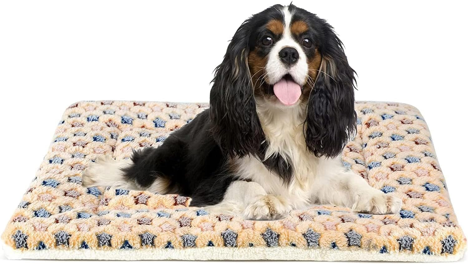Dog Bed Crate Pad Ultra Soft Pet Bed with Cute Star Print Washable Crate Mat for Large Medium Small Dogs Reversible Fleece Dog Crate Kennel Mat Cat Bed Liner 23 X 18 Inch Dark Blue