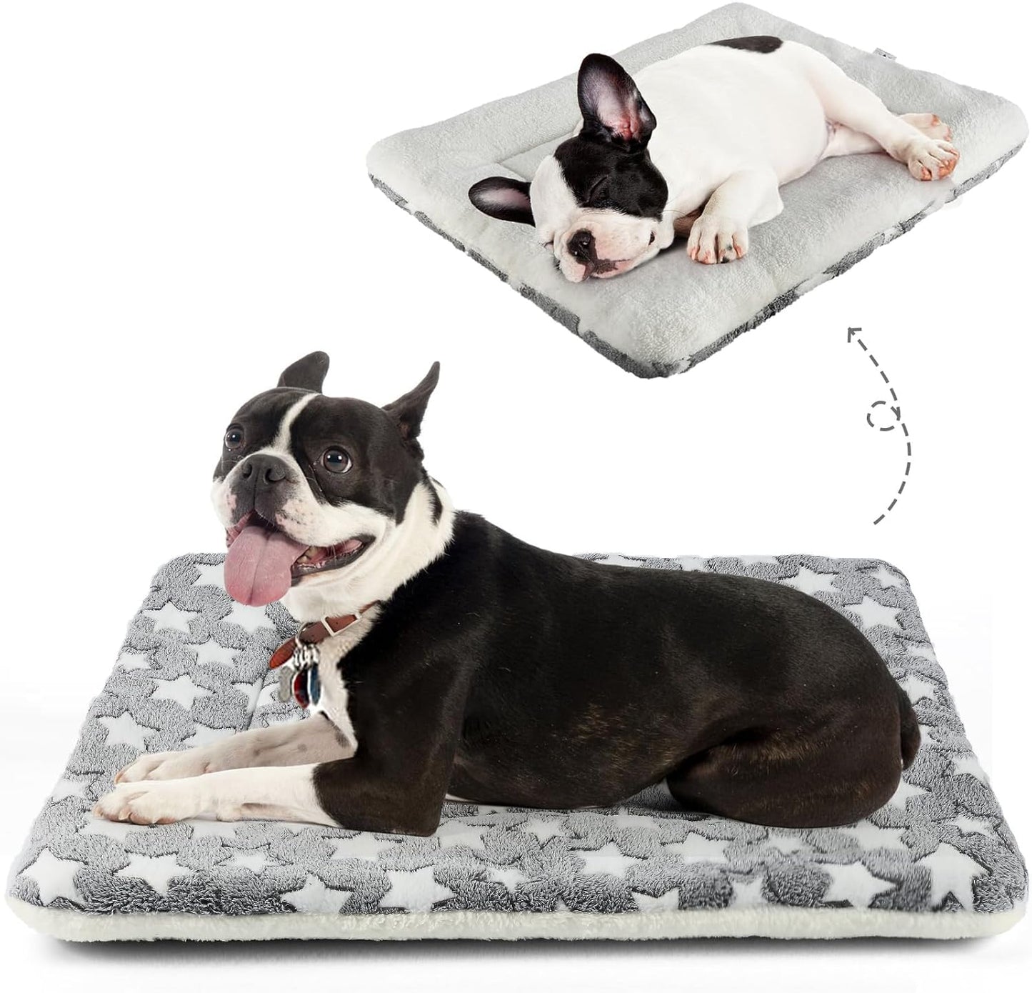 Dog Bed Crate Pad Ultra Soft Pet Bed with Cute Star Print Washable Crate Mat for Large Medium Small Dogs Reversible Fleece Dog Crate Kennel Mat Cat Bed Liner 23 X 18 Inch Dark Blue