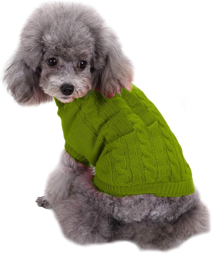 Small Dog Sweaters Knitted Pet Cat Warm Dog Sweatshirt Winter Clothes Kitten Puppy Sweater (Xx-Small, Green)