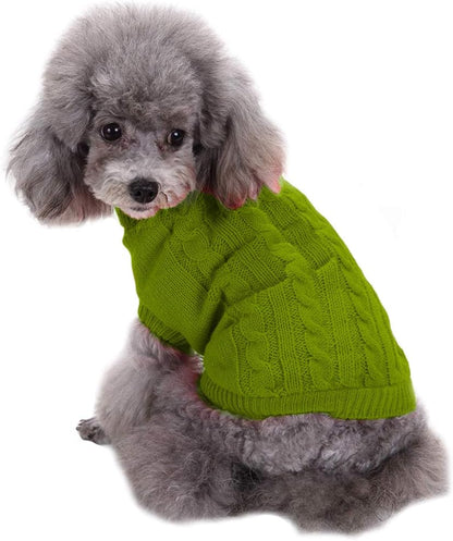 Small Dog Sweaters Knitted Pet Cat Warm Dog Sweatshirt Winter Clothes Kitten Puppy Sweater (Xx-Small, Green)