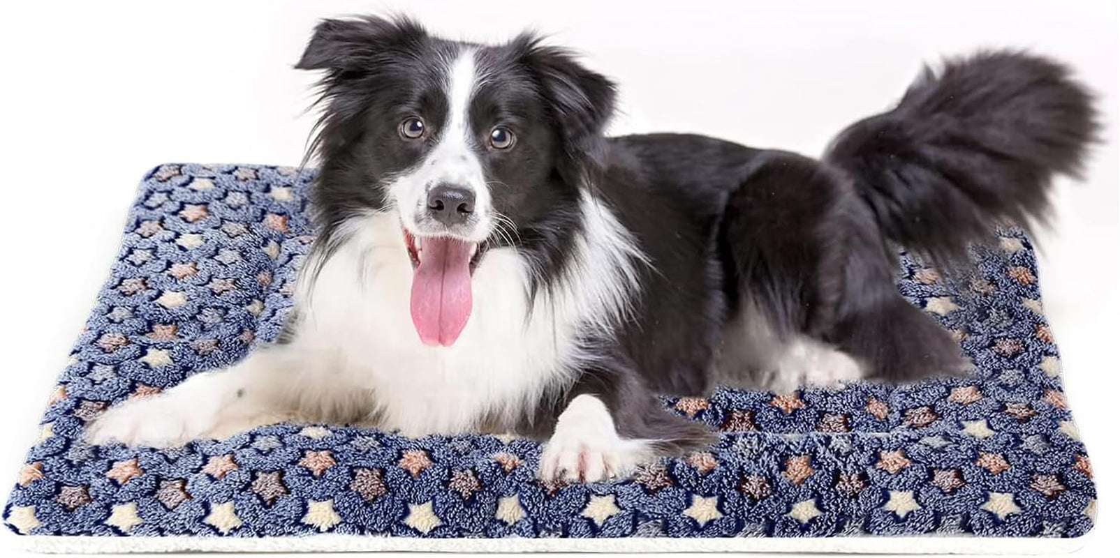 Dog Bed Crate Pad Ultra Soft Pet Bed with Cute Star Print Washable Crate Mat for Large Medium Small Dogs Reversible Fleece Dog Crate Kennel Mat Cat Bed Liner 23 X 18 Inch Dark Blue