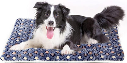Dog Bed Crate Pad Ultra Soft Pet Bed with Cute Star Print Washable Crate Mat for Large Medium Small Dogs Reversible Fleece Dog Crate Kennel Mat Cat Bed Liner 23 X 18 Inch Dark Blue
