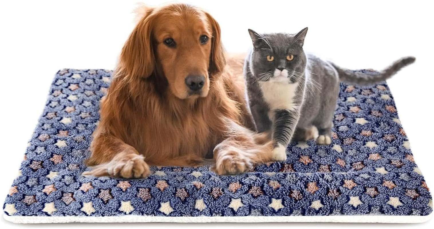 Dog Bed Crate Pad Ultra Soft Pet Bed with Cute Star Print Washable Crate Mat for Large Medium Small Dogs Reversible Fleece Dog Crate Kennel Mat Cat Bed Liner 23 X 18 Inch Dark Blue