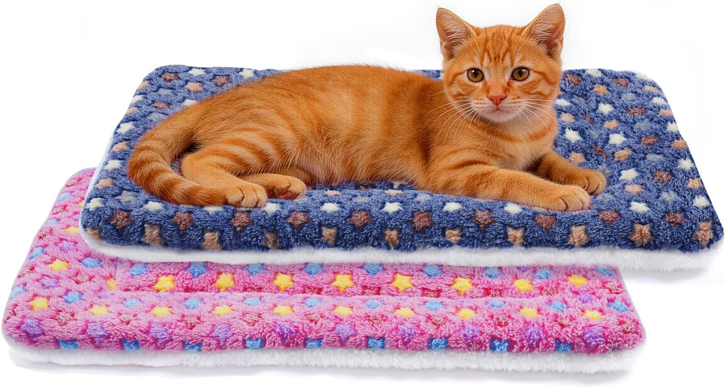 Dog Bed Crate Pad Ultra Soft Pet Bed with Cute Star Print Washable Crate Mat for Large Medium Small Dogs Reversible Fleece Dog Crate Kennel Mat Cat Bed Liner 23 X 18 Inch Dark Blue