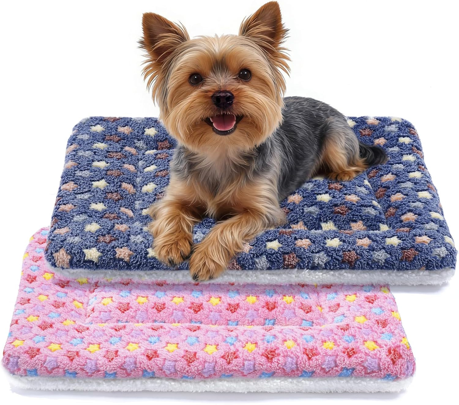 Dog Bed Crate Pad Ultra Soft Pet Bed with Cute Star Print Washable Crate Mat for Large Medium Small Dogs Reversible Fleece Dog Crate Kennel Mat Cat Bed Liner 23 X 18 Inch Dark Blue