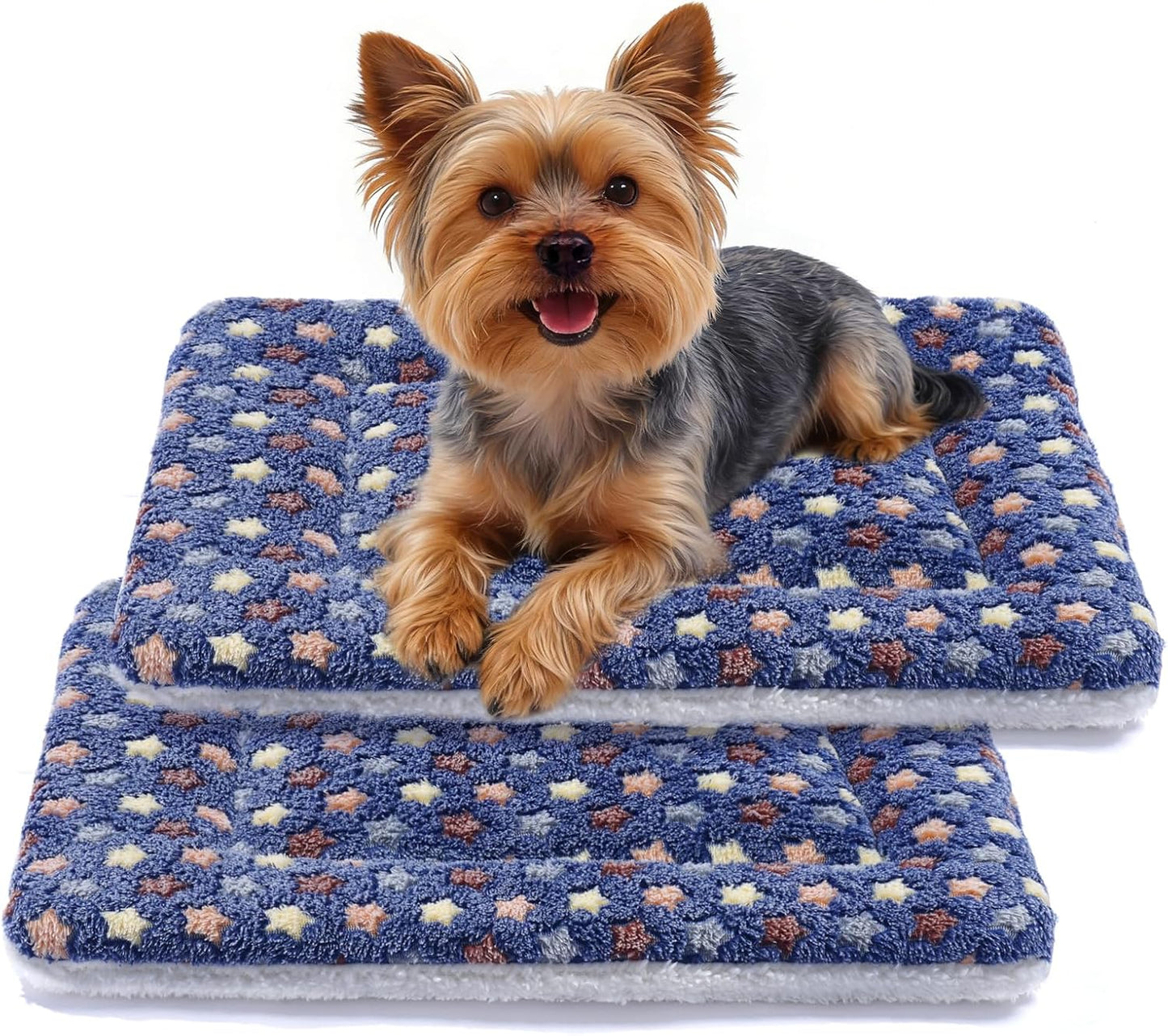 Dog Bed Crate Pad Ultra Soft Pet Bed with Cute Star Print Washable Crate Mat for Large Medium Small Dogs Reversible Fleece Dog Crate Kennel Mat Cat Bed Liner 23 X 18 Inch Dark Blue