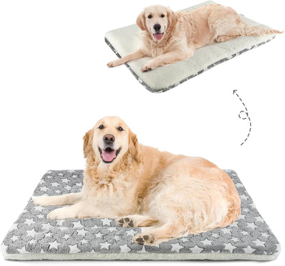 Dog Bed Crate Pad Ultra Soft Pet Bed with Cute Star Print Washable Crate Mat for Large Medium Small Dogs Reversible Fleece Dog Crate Kennel Mat Cat Bed Liner 23 X 18 Inch Dark Blue