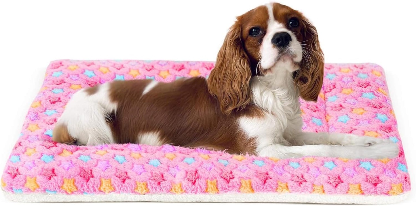 Dog Bed Crate Pad Ultra Soft Pet Bed with Cute Star Print Washable Crate Mat for Large Medium Small Dogs Reversible Fleece Dog Crate Kennel Mat Cat Bed Liner 23 X 18 Inch Dark Blue