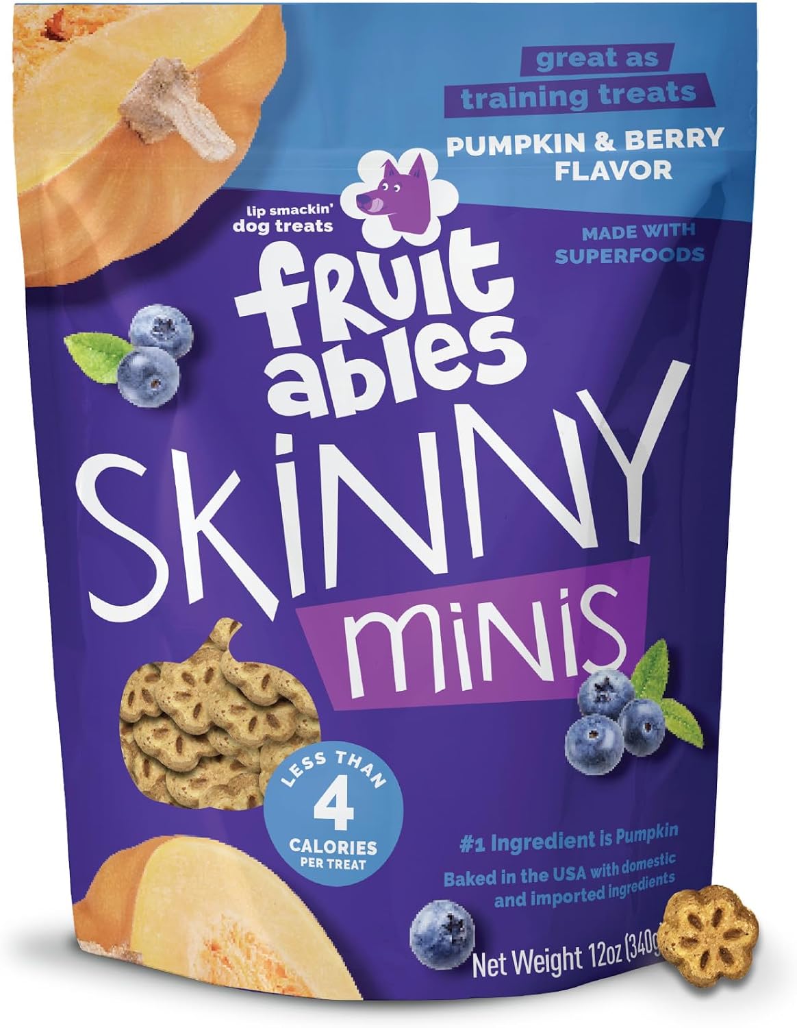 Skinny Minis Dog Treats, Healthy Pumpkin Treat for Dogs, Low Calorie & Delicious, Puppy Training, No Wheat, Corn or Soy, Made in the USA, Pumpkin and Mango Flavor, 5Oz