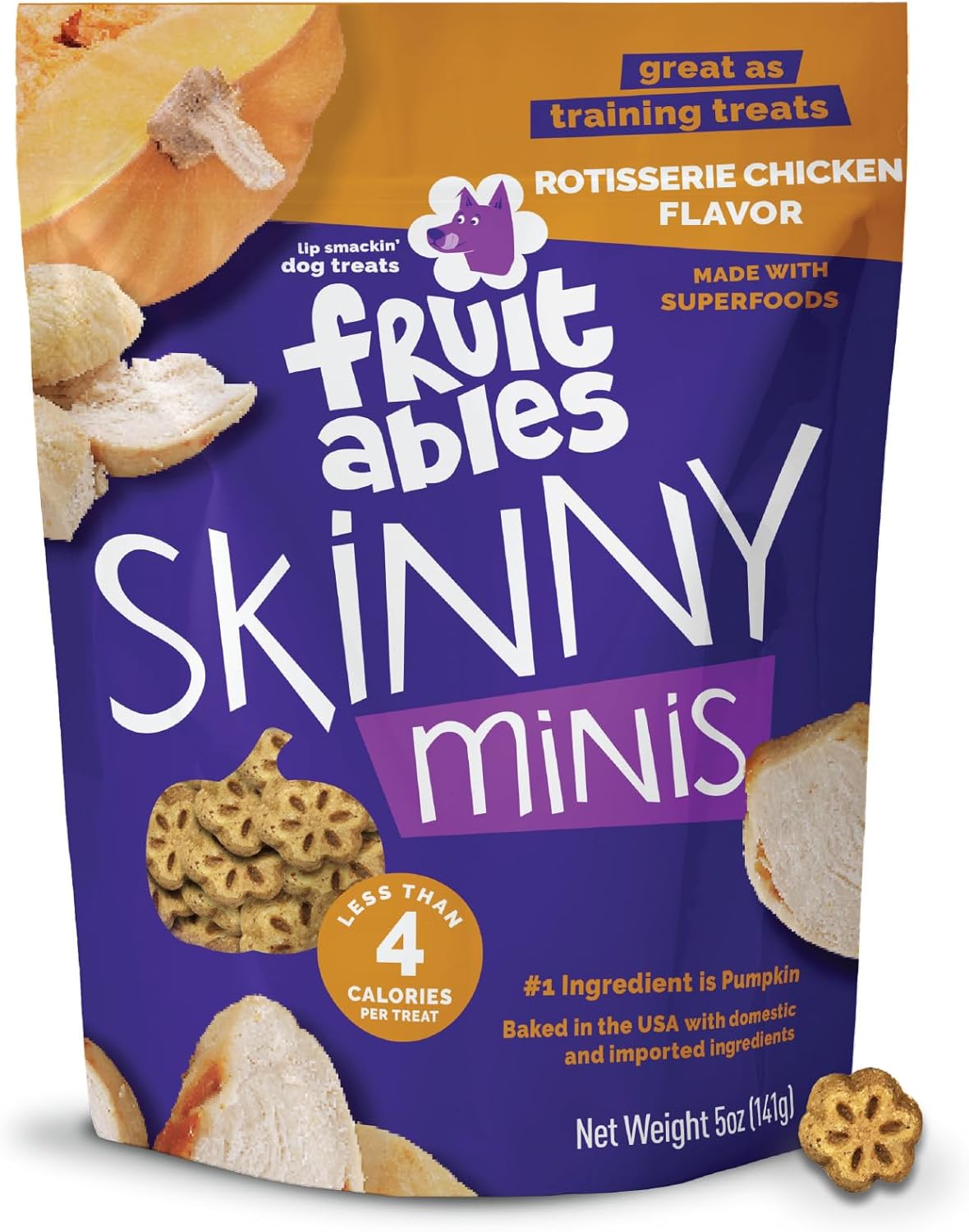 Skinny Minis Dog Treats, Healthy Pumpkin Treat for Dogs, Low Calorie & Delicious, Puppy Training, No Wheat, Corn or Soy, Made in the USA, Pumpkin and Mango Flavor, 5Oz