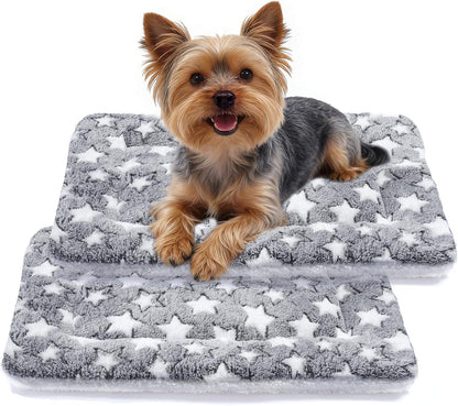 Dog Bed Crate Pad Ultra Soft Pet Bed with Cute Star Print Washable Crate Mat for Large Medium Small Dogs Reversible Fleece Dog Crate Kennel Mat Cat Bed Liner 23 X 18 Inch Dark Blue