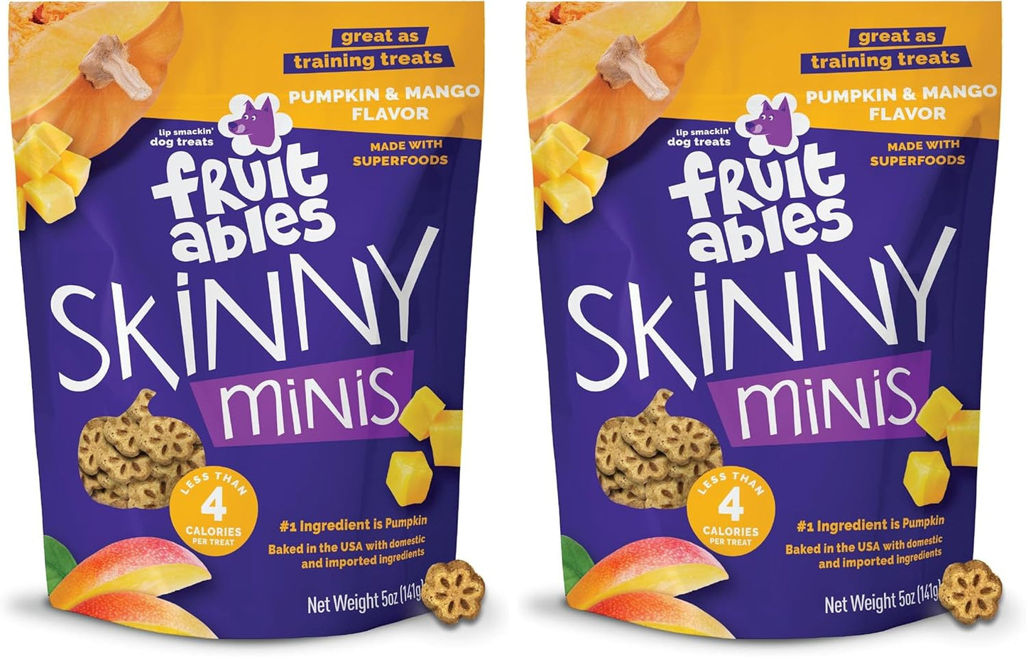 Skinny Minis Dog Treats, Healthy Pumpkin Treat for Dogs, Low Calorie & Delicious, Puppy Training, No Wheat, Corn or Soy, Made in the USA, Pumpkin and Mango Flavor, 5Oz
