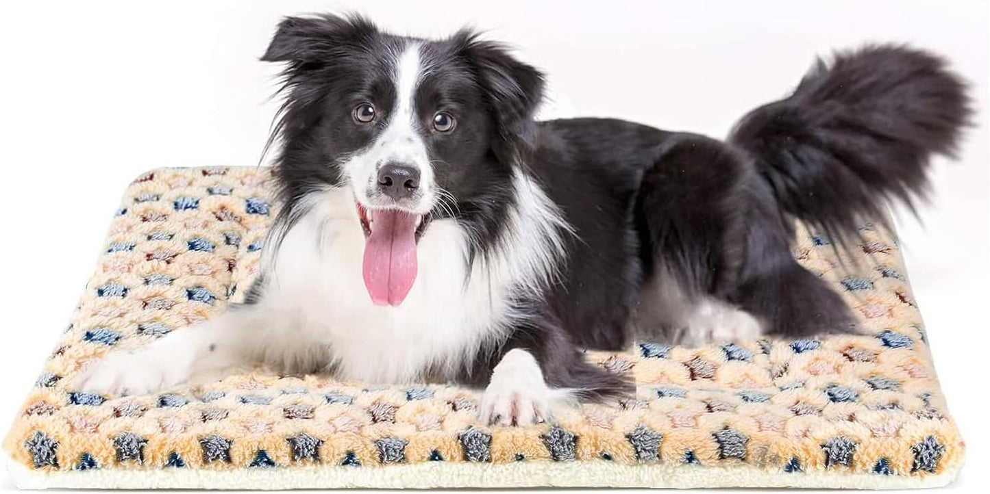 Dog Bed Crate Pad Ultra Soft Pet Bed with Cute Star Print Washable Crate Mat for Large Medium Small Dogs Reversible Fleece Dog Crate Kennel Mat Cat Bed Liner 23 X 18 Inch Dark Blue