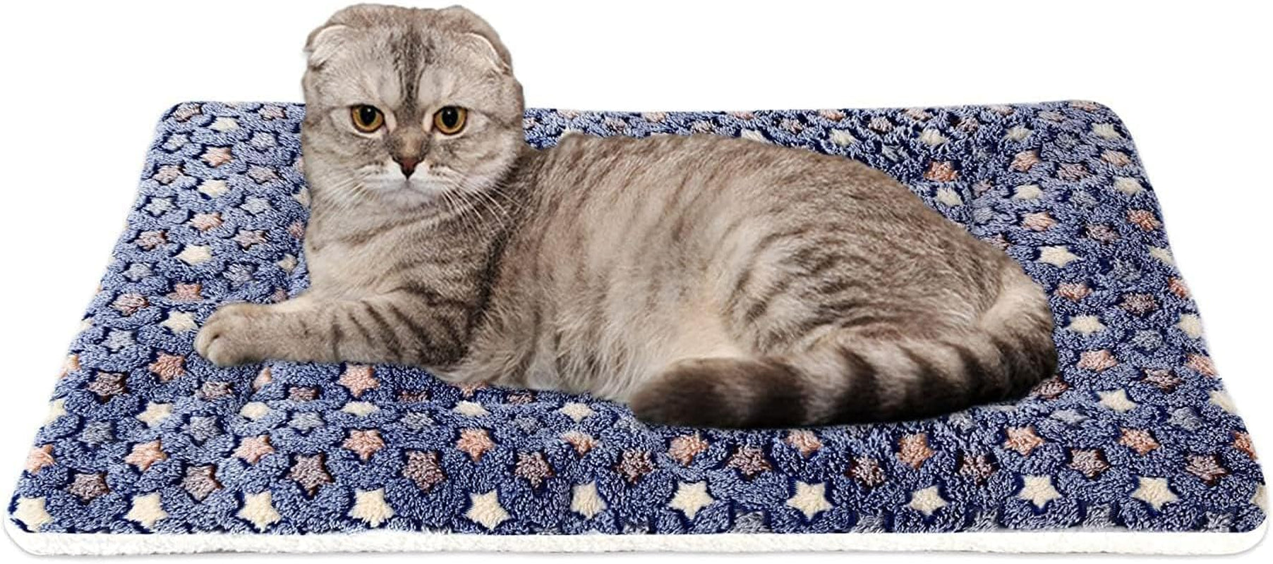 Dog Bed Crate Pad Ultra Soft Pet Bed with Cute Star Print Washable Crate Mat for Large Medium Small Dogs Reversible Fleece Dog Crate Kennel Mat Cat Bed Liner 23 X 18 Inch Dark Blue