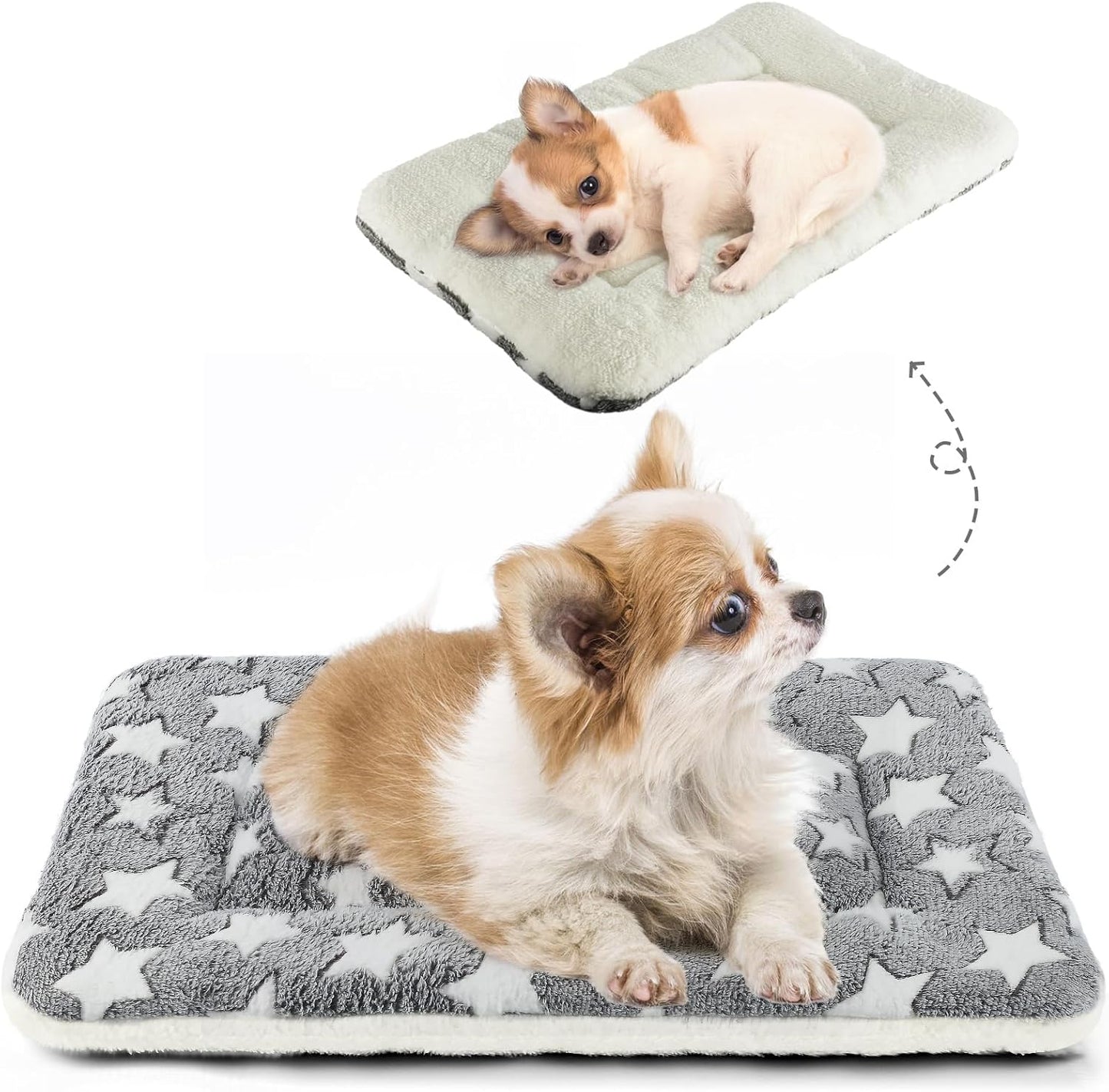 Dog Bed Crate Pad Ultra Soft Pet Bed with Cute Star Print Washable Crate Mat for Large Medium Small Dogs Reversible Fleece Dog Crate Kennel Mat Cat Bed Liner 23 X 18 Inch Dark Blue