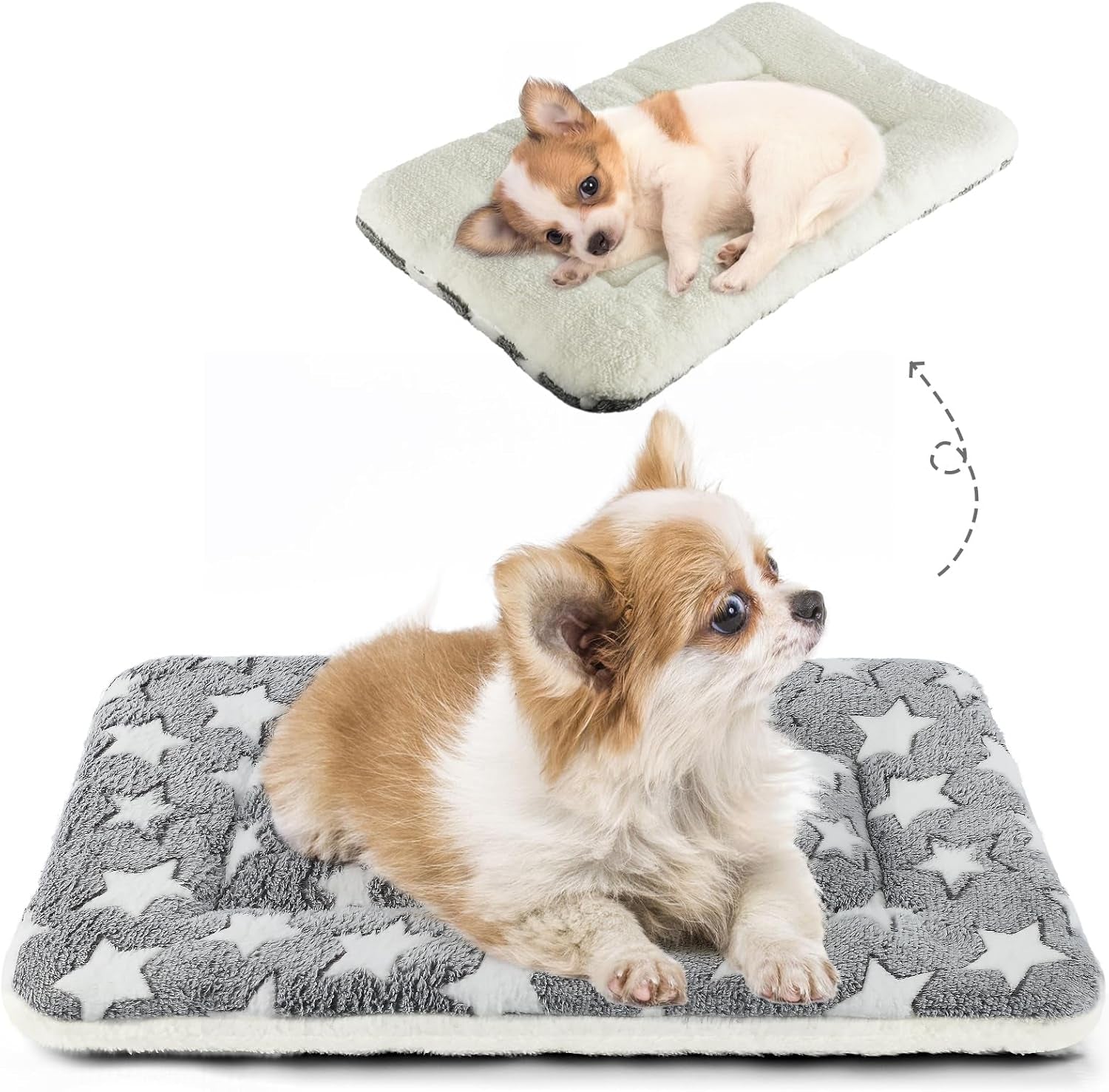 Dog Bed Crate Pad Ultra Soft Pet Bed with Cute Star Print Washable Crate Mat for Large Medium Small Dogs Reversible Fleece Dog Crate Kennel Mat Cat Bed Liner 23 X 18 Inch Dark Blue