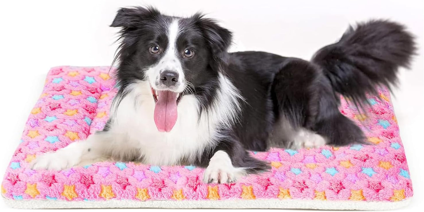 Dog Bed Crate Pad Ultra Soft Pet Bed with Cute Star Print Washable Crate Mat for Large Medium Small Dogs Reversible Fleece Dog Crate Kennel Mat Cat Bed Liner 23 X 18 Inch Dark Blue