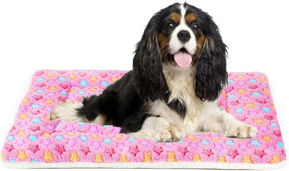 Dog Bed Crate Pad Ultra Soft Pet Bed with Cute Star Print Washable Crate Mat for Large Medium Small Dogs Reversible Fleece Dog Crate Kennel Mat Cat Bed Liner 23 X 18 Inch Dark Blue