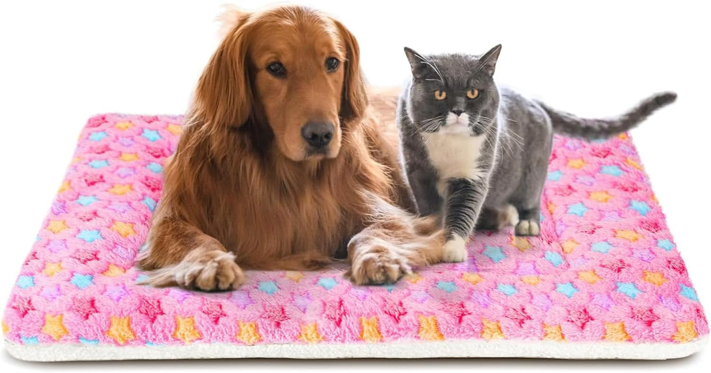 Dog Bed Crate Pad Ultra Soft Pet Bed with Cute Star Print Washable Crate Mat for Large Medium Small Dogs Reversible Fleece Dog Crate Kennel Mat Cat Bed Liner 23 X 18 Inch Dark Blue
