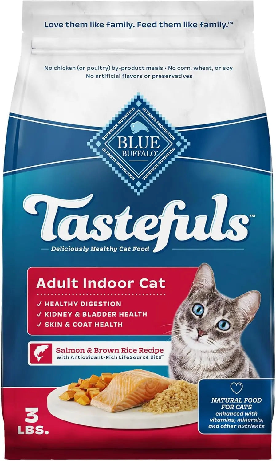 Tastefuls Natural Dry Food for Adult Indoor Cats, Chicken & Brown Rice Recipe, 15-Lb. Bag
