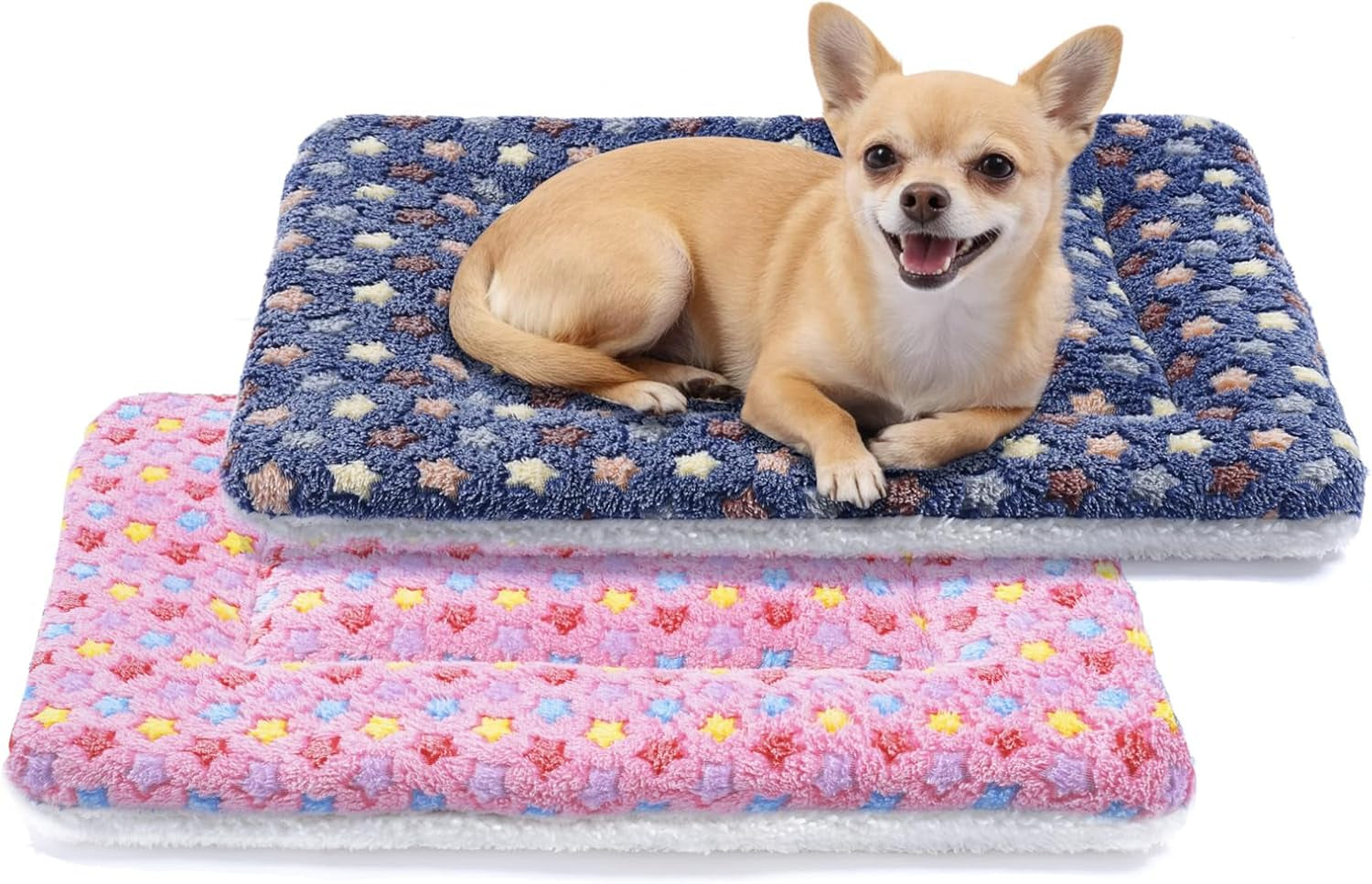 Dog Bed Crate Pad Ultra Soft Pet Bed with Cute Star Print Washable Crate Mat for Large Medium Small Dogs Reversible Fleece Dog Crate Kennel Mat Cat Bed Liner 23 X 18 Inch Dark Blue
