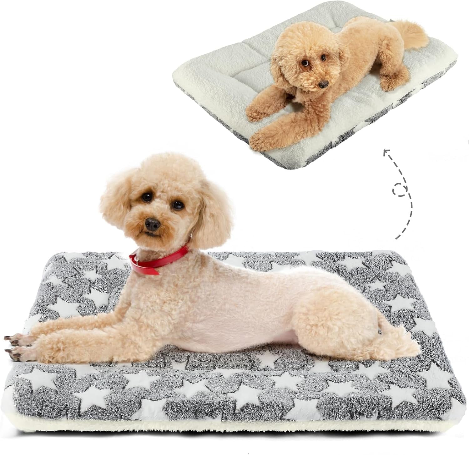 Dog Bed Crate Pad Ultra Soft Pet Bed with Cute Star Print Washable Crate Mat for Large Medium Small Dogs Reversible Fleece Dog Crate Kennel Mat Cat Bed Liner 23 X 18 Inch Dark Blue