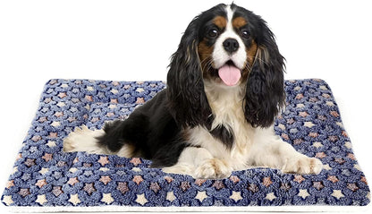 Dog Bed Crate Pad Ultra Soft Pet Bed with Cute Star Print Washable Crate Mat for Large Medium Small Dogs Reversible Fleece Dog Crate Kennel Mat Cat Bed Liner 23 X 18 Inch Dark Blue
