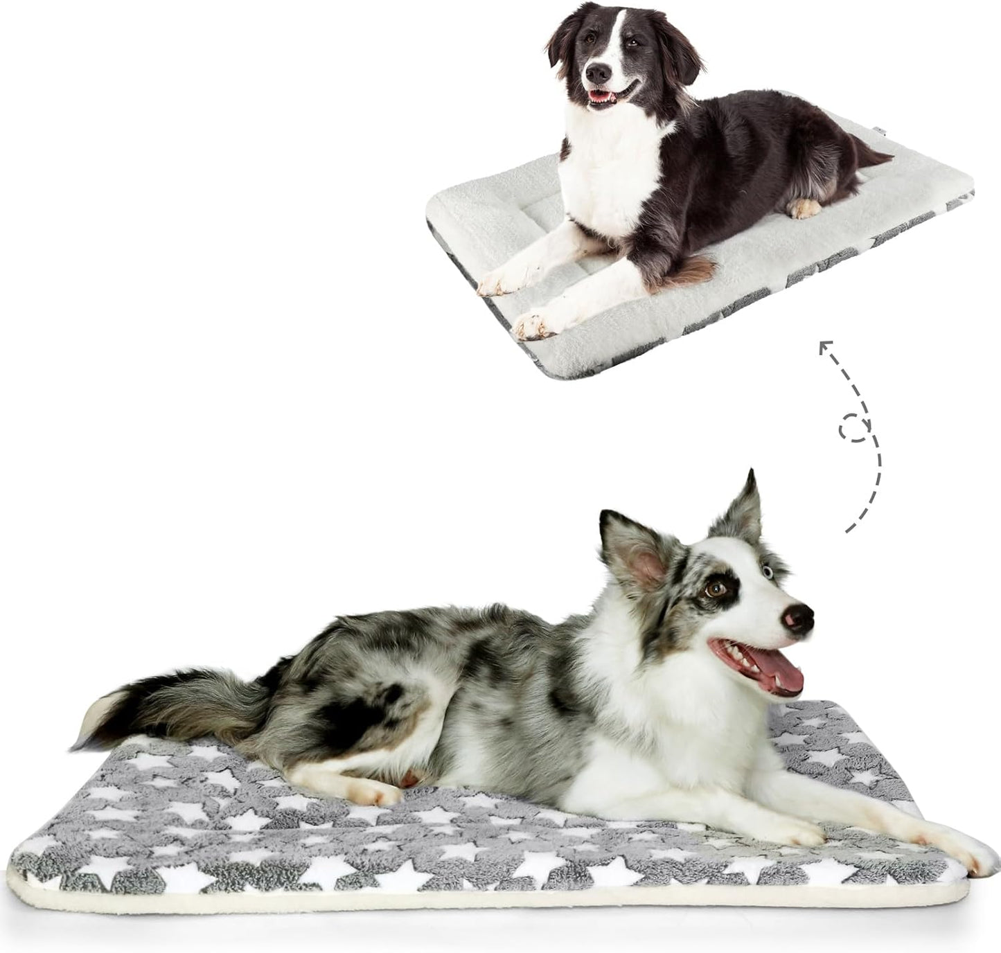 Dog Bed Crate Pad Ultra Soft Pet Bed with Cute Star Print Washable Crate Mat for Large Medium Small Dogs Reversible Fleece Dog Crate Kennel Mat Cat Bed Liner 23 X 18 Inch Dark Blue