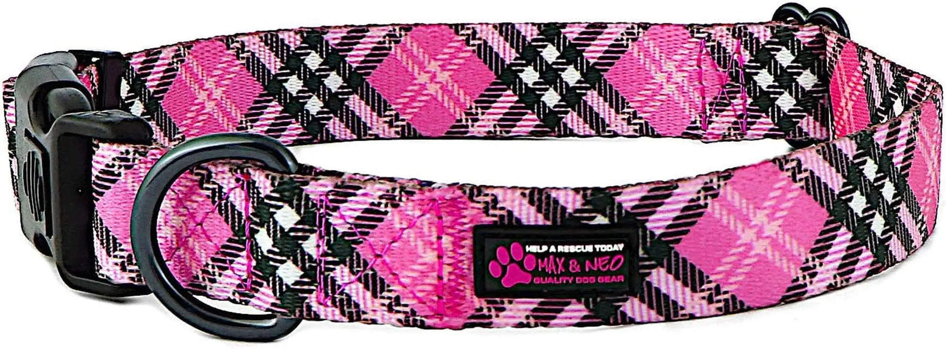 NEO Nylon Buckle Reflective Dog Collar - We Donate a Collar to a Dog Rescue for Every Collar Sold (Medium, Pink)